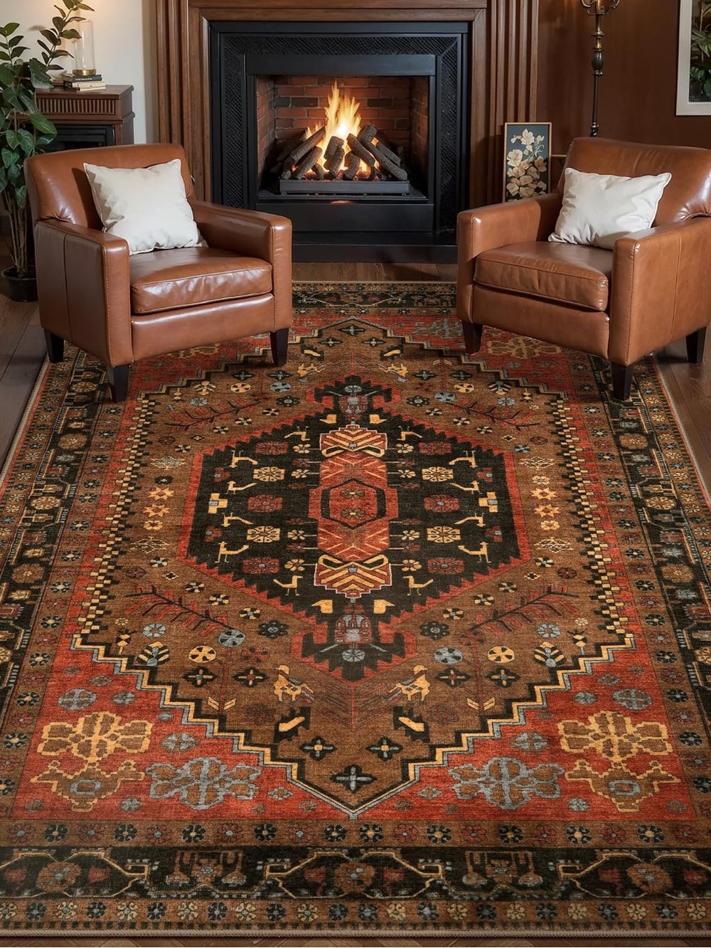 Classic Geometric Area Rug in Brown and Rust 3 ft by 5 ft